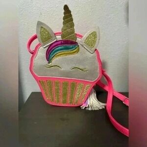 Unbranded Unicorn Cupcake Crossbody Bag Kids OS Pink Gold Glitter Excellent